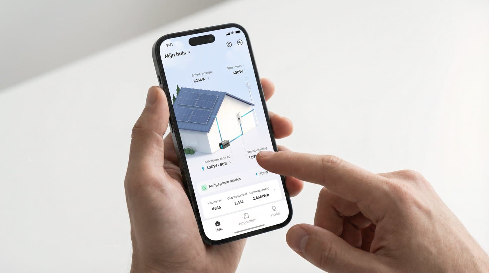 De app van de batterij met de laadstand in beeld